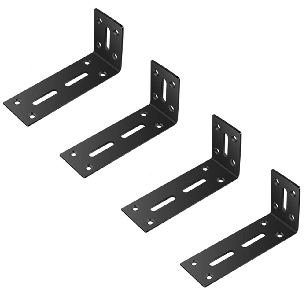 Xuoxeji Adjustable L Corner Braces, Black Slotted Adjustable L Corner Braces, 90 Degree Angle Corner Brace for Wood Shelves Cabinet Furniture Shelf Right Angle Brackets 4 Pieces (Medium)