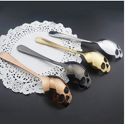 PiniceCore 4Pcs 15.1 * 3.4 * 0.25cm Skull Shaped Spoon Stainless Steel Coffee Spoons Dessert Ice Cream Sweets Teaspoon