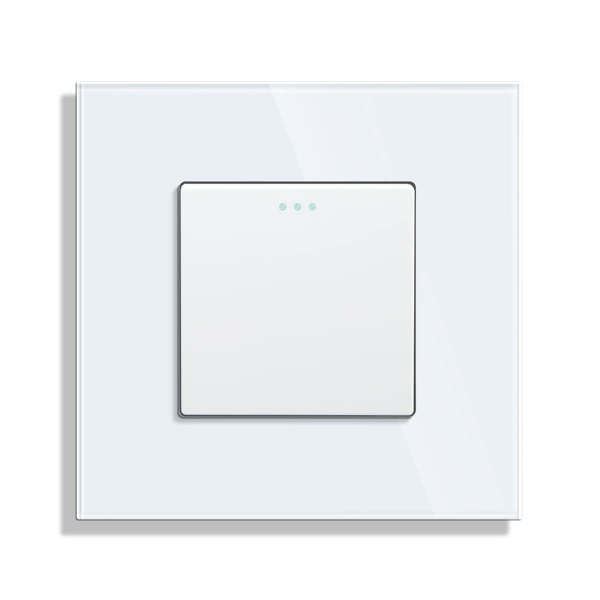 JIMEIDA Single Light Switch Rocker Button Switch with Phosphor Dots Modern Crystal Glass White Wall Panel Electrical 1 Gang 1 Way, 10A 250V