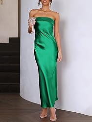 Realtix Satin Silk Backless Tube Tops Maxi Dress