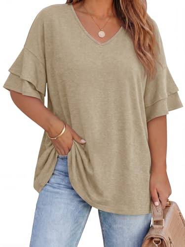 Women V Neck Ruffle Sleeve Knit Tops