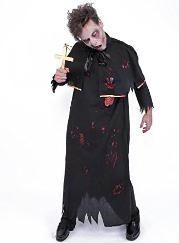 Zombie Collection -- Zombie Priest Costume with Cross Necklace - Teen/Men's S/M Size Black