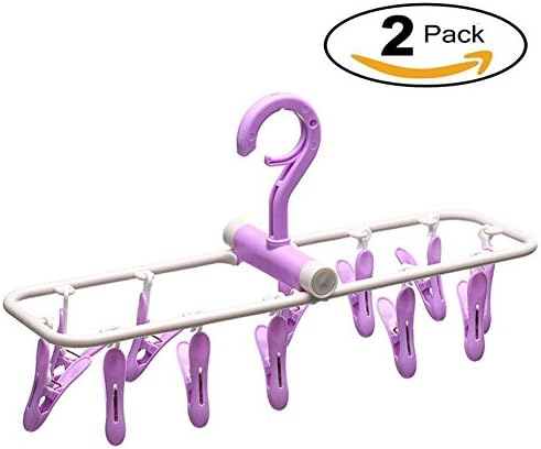 2 Pack Foldable Clothes hanger,Windproof Foldable For Travel or Colleage With 10 Clips