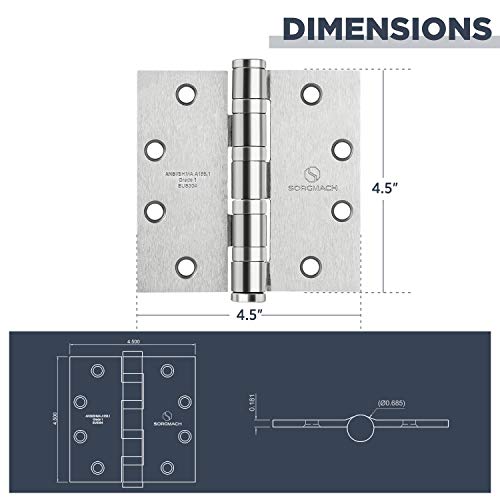 Heavy Duty Ball Bearing Hinge Stainless Steel Hinges, 3Pack 4.5"Door