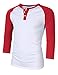 Yong Horse Men Casual 3 Button Crew Neck 3/4 Sleeve Raglan Baseball Jersey Henley T Shirt (M, White-Red)
