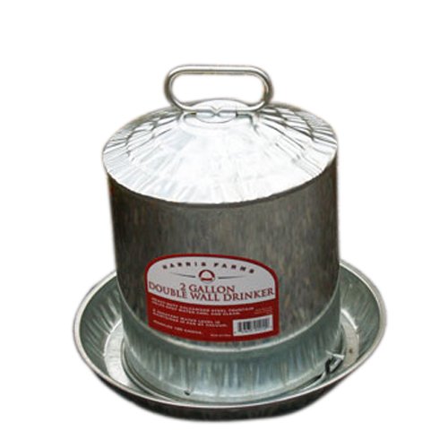 Harris Farms Galvanized Double Wall Poultry Drinker, 2 Gallon