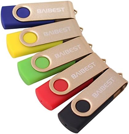 BaiBest 5PCS 16GB USB 2.0 Flash Drive U-Disk, Black Blue Green Red Yellow (16GB)