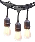 NIOSTA 24Ft Outdoor Hanging String Lights with 12 Dimmable LED Vintage Bulbs Commercial Grade Strand for Market Cafe Bistro Patio Party Tent Porch Garden -Blk