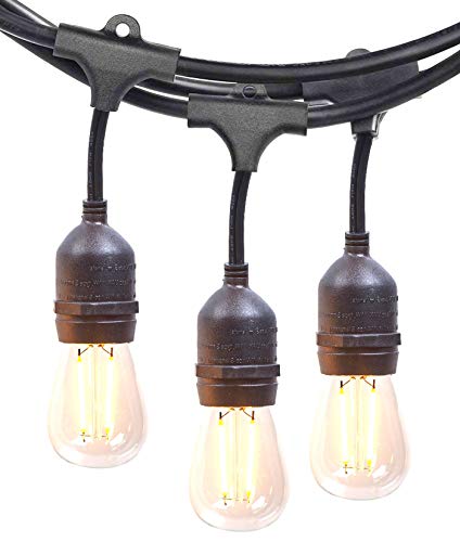 NIOSTA 24Ft Outdoor Hanging String Lights with 12 Dimmable LED Vintage Bulbs Commercial Grade Strand for Market Cafe Bistro Patio Party Tent Porch Garden -Blk