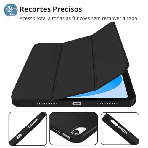 Capa para iPad 9ª/8ª/7ª Geração 10,2” (2021/2020/2019) – Case Slim Magnética com Despertar Automático, Suporte Ajustável e Porta Pencil (Preto)