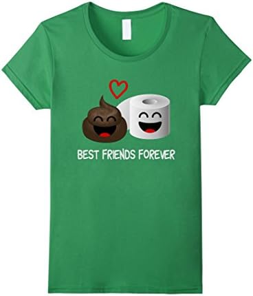 Women's Poop Emoji and Toilet Paper T-Shirt - Funny Best Friends Medium Grass
