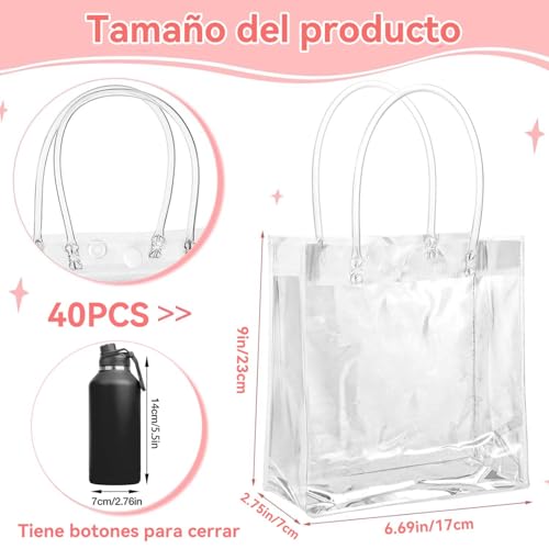 ACOVARK 40PCS Bolsas de Regalo de PVC Transparente, Bolsas de Plástico Reutilizable, con Asas y Botón, Adecuado para Fiestas, Bodas, Cumpleaños, Escolares (transparente, 23*17*7)