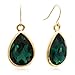 Green Crystal Pear Shape Dangle Earrings In Yellow Gold Tone