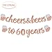 Joymee Cheers & Beers to 60 Years Rose Gold Glitter Banner for 60th Birthday Wedding Aniversary Party Supplies Decorations - PRESTRUNG