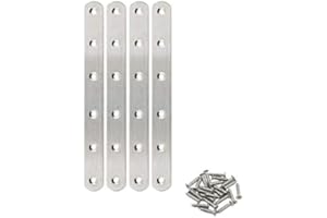 4 Pack Flat Mending Plate for Wood,ULIFESTAR Stainless Steel Straight Brackets 160mm / 6" Length 6 Screw Hole Flat Repair Fixing Wood Brace Joining Plates Connector with Fixing Screws