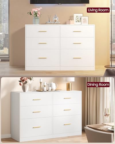 VASAGLE Custos Collection - Dresser for Bedroom, Chest of Drawers for Closet, Modern Style, TV Stand for Living Room, 6 Drawers, 40 x 119 x 78 cm, Cloud White ULTS416WB03