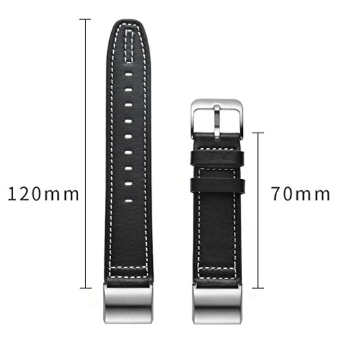 MoreToys Genuine Leather Adjustable Replacement Accessory Sport Watch Band Wrist Strap Bracelet for Fitbit Charge 2 Fitness Wristband (Black) - Thumbnail 5
