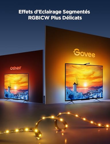 Govee TV Backlight 3 Lite Fisheye Correction Sync for 75-85 inch TV Ambilight RGBICW 5M WiFi LED Strip with Camera, 4 in 1 Lamp, Voice and App Control