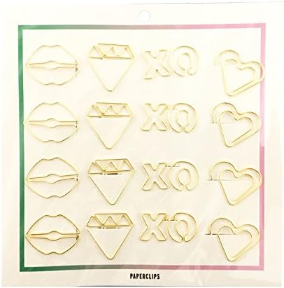 TwelveNYC Gold-Tone Office Paperclips Hearts, Diamond, XO, Lips 16 Piece Set