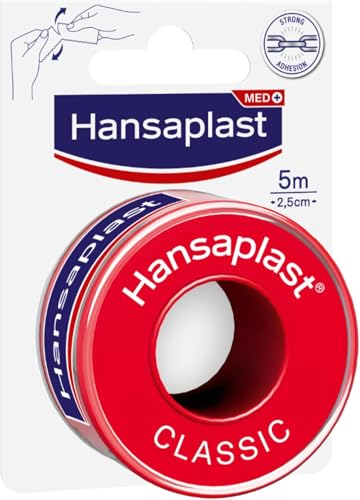 Hansaplast Fixierpflaster Classic (5 m x 2,5 cm), Tapeband zur einfachen und sicheren Fixierung von Wundverbänden, Heftpflaster Rolle mit starker Klebekraft.