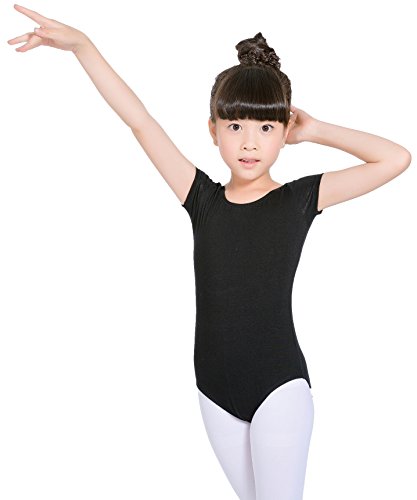 Molldan Girls' Dance Ballet Leotard Short Sleeve Kids Activewear Dress Jumpsuit (10-12Years, Black) - Thumbnail 2