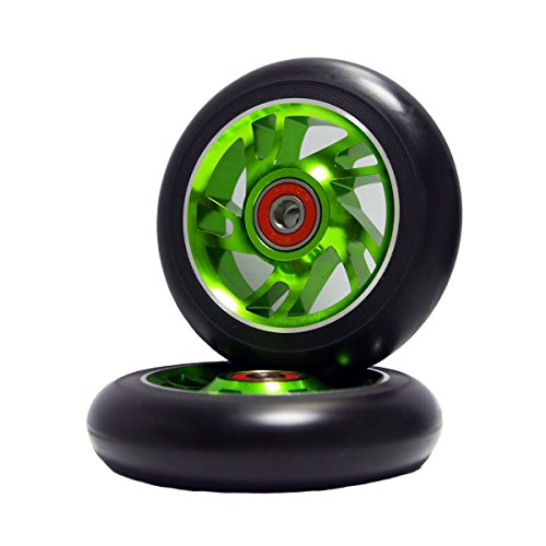 Z-FIRST 2Pcs 100 mm Pro Stunt Scooter Wheels with Abec 9 Bearings for MGP/Razor/Lucky/Envy/Vokul Pro Scooters Replacement Wheels (Green)