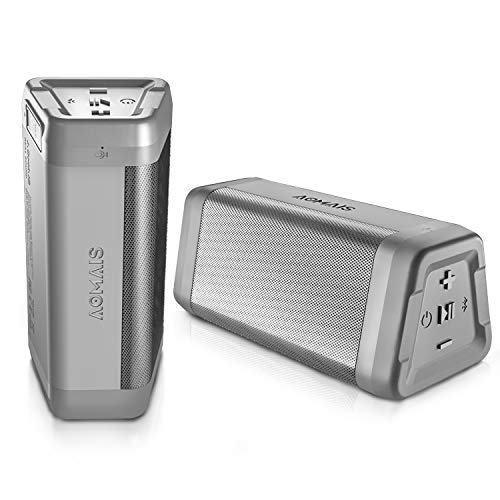 [2-Pack] AOMAIS Real Sound Bluetooth Speakers 360° True Wireless Stereo 20W Speakers Dual Pairing Loud Bass 24H Playtime IPX5 Waterproof Bluetooth 4.2 Wireless Speakers for Outdoor, Travel Grey