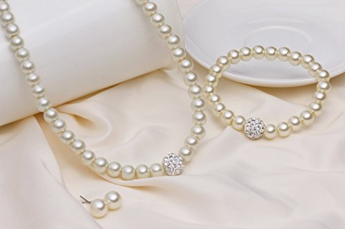 stripes white pearl necklace set with bracelet for women