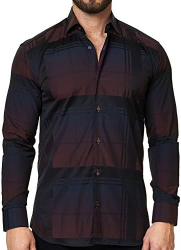 Maceoo Mens Designer Dress Shirt - Stylish &amp; Trendy- Classy Check Grey - Tailored Fit