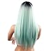 netgo Mint Green Ombre Wig Black Roots Long Straight Synthetic Lace Full Wigs Ombre for Women