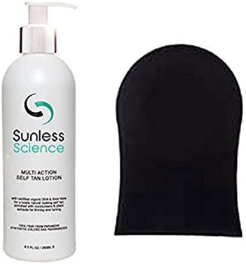 Sunless Science Natural Multi-Action Self Tanner 8.5fl oz PLUS Tanning Mitt America's Most Natural Looking Self Tan False Tan that also Firms Tones Made with Certified Organic DHA