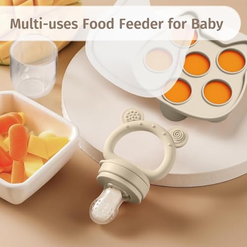 Fruit Teether, Baby Food Feeder & Food Freezer Tray, 2 in1 Silicone Nibbler Pacifier and Teether, Infant Teething Training for 1-12 monthes