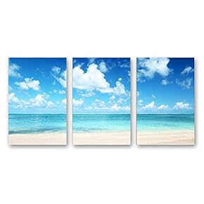 3 Piece Canvas Wall Art for Living Room Bedroom Home Artwork Beautiful Seaside Sand Beach Paintings Ready to Hang - 16"x24" x 3 Panels