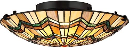 Elstead Alcott - 2 Light Tiffany Flush Mount - Bronze Finish, E27