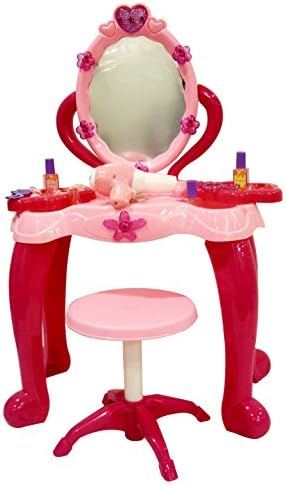 Pretend Play Vanity for Little Girls~Beauty Playset~Vanity Table w/ Swivel Mirror &amp; Stool + Fashion &amp; Makeup Accessories~Lights &amp; Sound