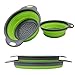 LEARJA Collapsible Colander, 2 Collapsible Set, Food-Grade Silicone kitchen Strainer Space-Saver Folding Strainer Colander, Sizes 8 inches - 2 Quart, and 9.5 inches - 3 quart,2 hooks(Green)