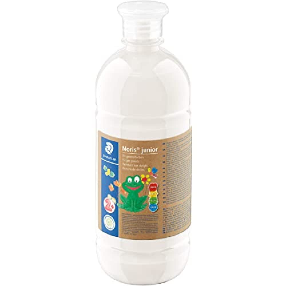 STAEDTLER Noris Junior 8811-0 Finger Paint (Intense, Lightfast Colours, Easy to Mix, Quick Drying, Application on Paper, Cardboard, Wood and Glass/Window, 750 ml Bottle, White)