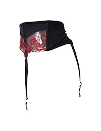 TVRtyle - Correas de metal para medias con diseño de flores bordadas, color rojo