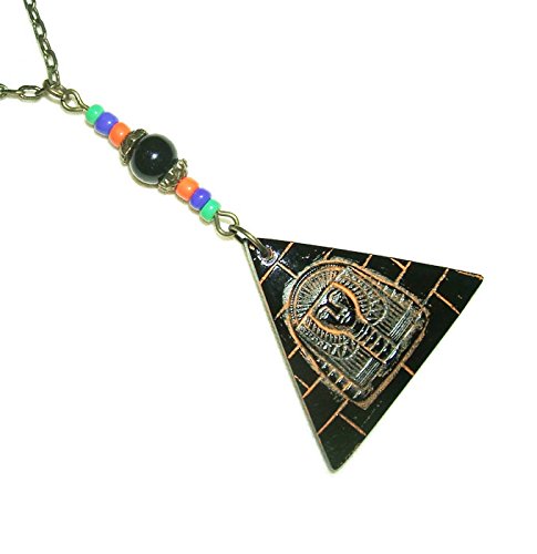 PYRAMID PHARAOH Necklace Pressed CZECH GLASS Pendant EGYPTIAN REVIVAL Art Deco