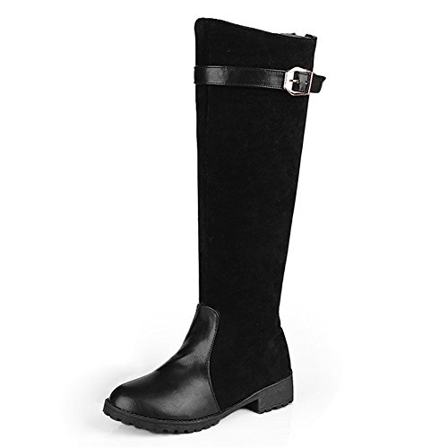 Odetina Women's Black Faux Suede Flat Buckle Knee High Riding Boots 8.5 M US