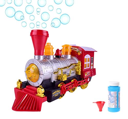 O.B Toys&Gift Bubble Blowing Steam Locomotive Engine Car Bump'n'Go Action Train Toy Battery Operated w/ Colorful Lights & Fun Sounds , Kids Bubble Train