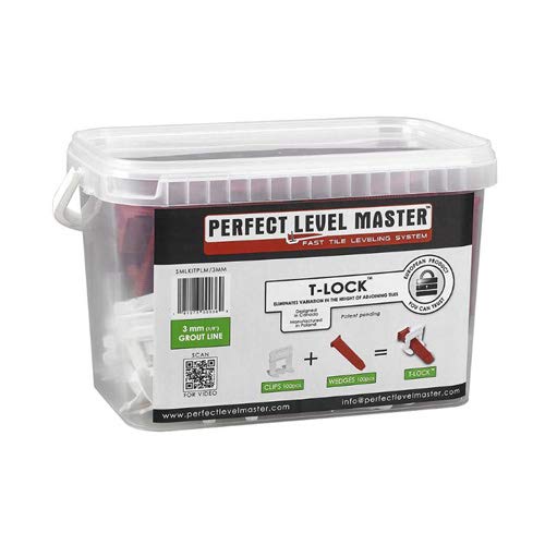 T-Lock tile leveling system by Perfect Level Master - Full KIT containing clips/spacers 100pcs + wedges 100pcs for lippage free tile instalation. (1/8