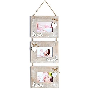 Yaetm 3-Frame Set On Hanging Rope, Solid Wood Photo Frame with 6 x 4-Inch for Each Frame Hold,Rustic Grey