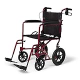 Medline Lightweight Transport Wheelchair with Handbrakes, Folding Transport Chair for Adults has 12 inch Wheels, Red