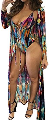 Women's Colorful Tie Dyeing Bandage One Piece Swimsuit Bikini +Ponchos Cover Ups (S, Style B)