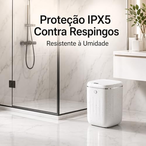 Lixeira Inteligente 20L Premium com Sensor Infravermelho de Movimento, Abertura Automática Sem Toque, Botão Touch e Sensor de Vibração, Tampa Silenciosa para Banheiro, Cozinha e Escritório