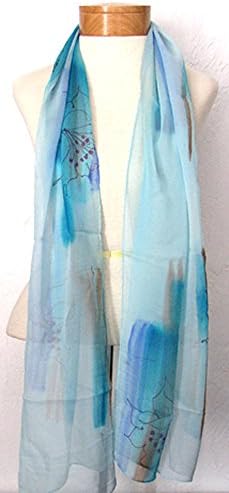 Jingjingart Handmade Oblong 100% Silk Scarf Hand Painted Art A1364