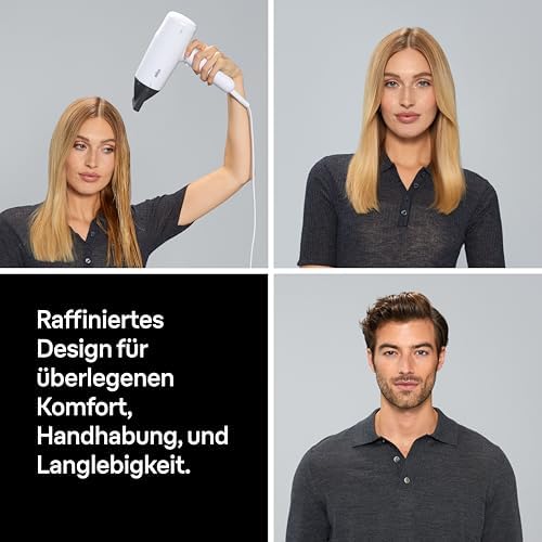Haartrockner HD2.21 – Leichter Haartrockner mit Diffusor und Stylingdüse für alle Haartypen, IONTEC Technologie, 2200 W, 3 Temperaturen und 2 Geschwindigkeiten, Weiß, BRHD226E
