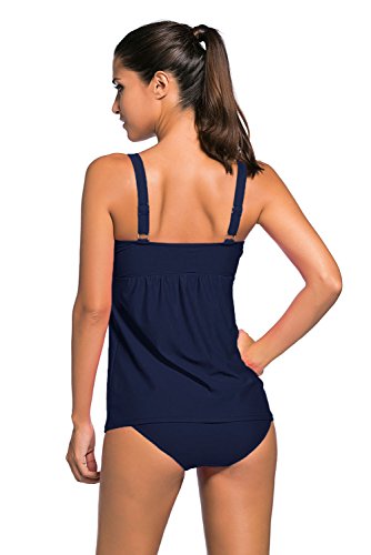 ZNCMRR Women's Solid Ruched Tankini Top Swimsuit with Triangle Briefs Plus Size (XL, Blue)