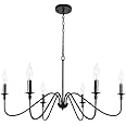 T&A TALENT AND ART T&A Black 6-Light Chandeliers,Classic Candle Ceiling Pendant Light Fixture,Wrought Iron Farmhouse Chandelier Kitchen Island Dining Room Living Room